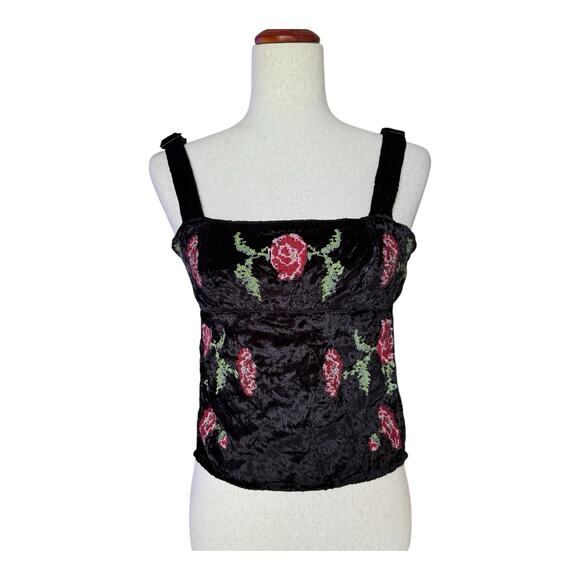 Urban Outfitters Kimchi Blue Jana Velvet Embroidered Top Small - Picture 3 of 12
